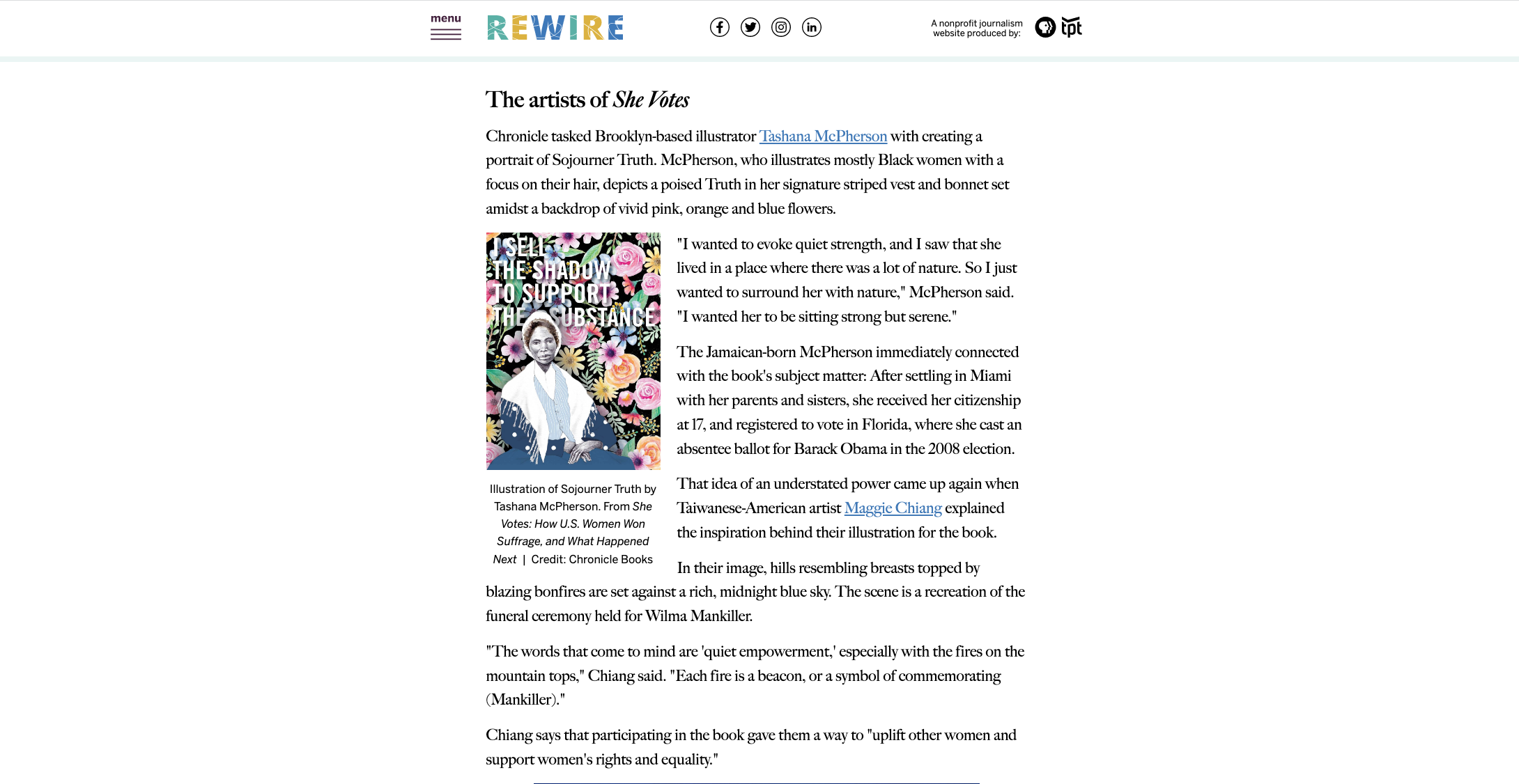 Portrait of Sojourner Truth for She Votes Book published by Chronicle Books