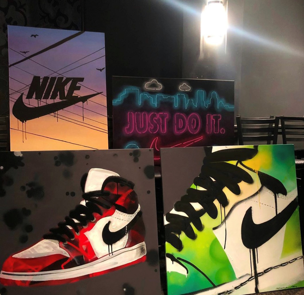 Live painting and auction for Nike at Helium Comedy Club in Portland.