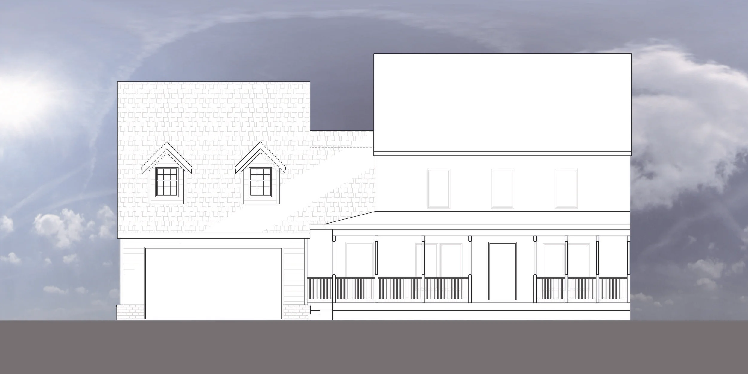 Front exterior elevation showing existing and new addition