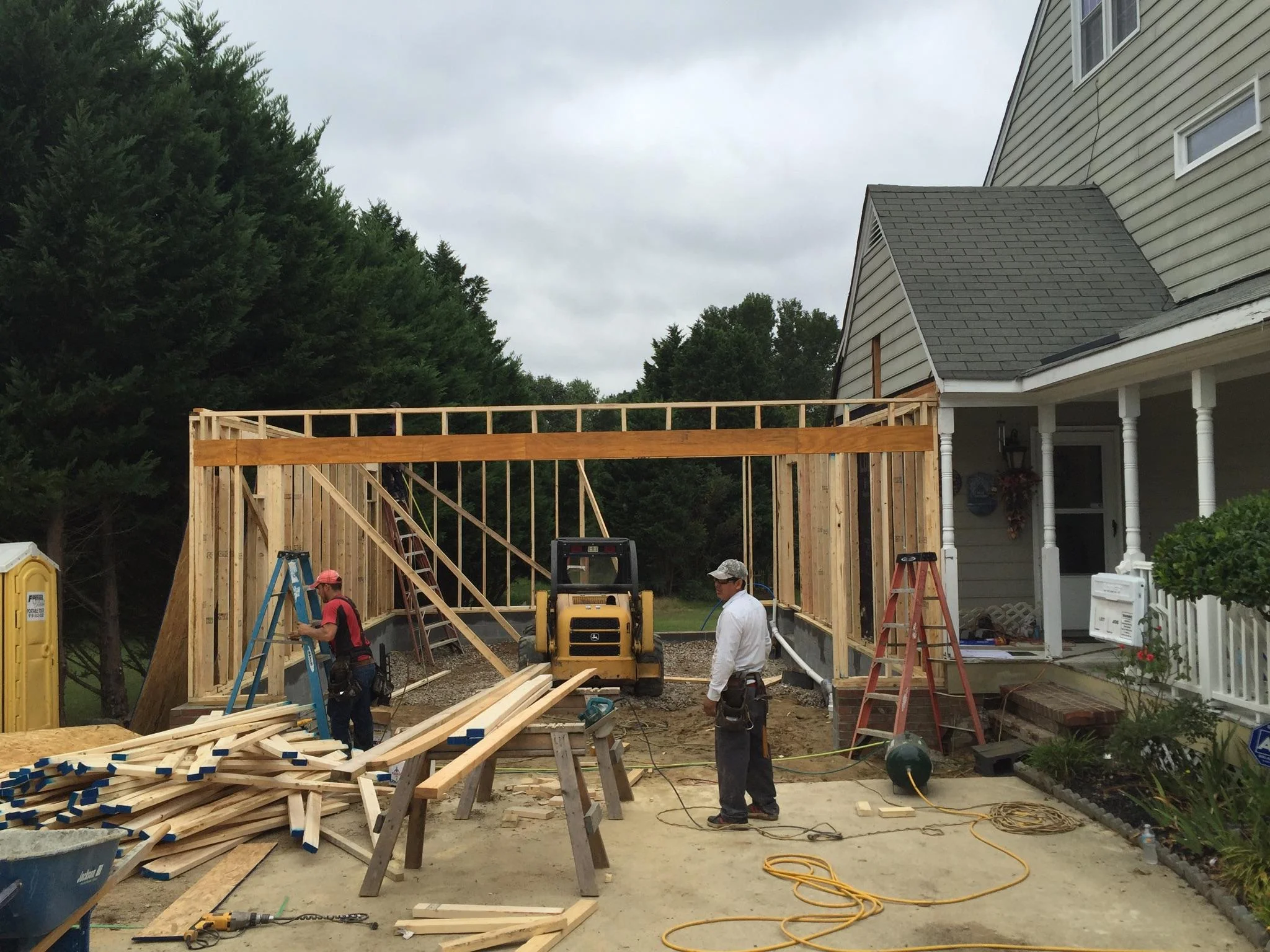 The garage addition wall framing. Photograph by Lloyd Dunn.