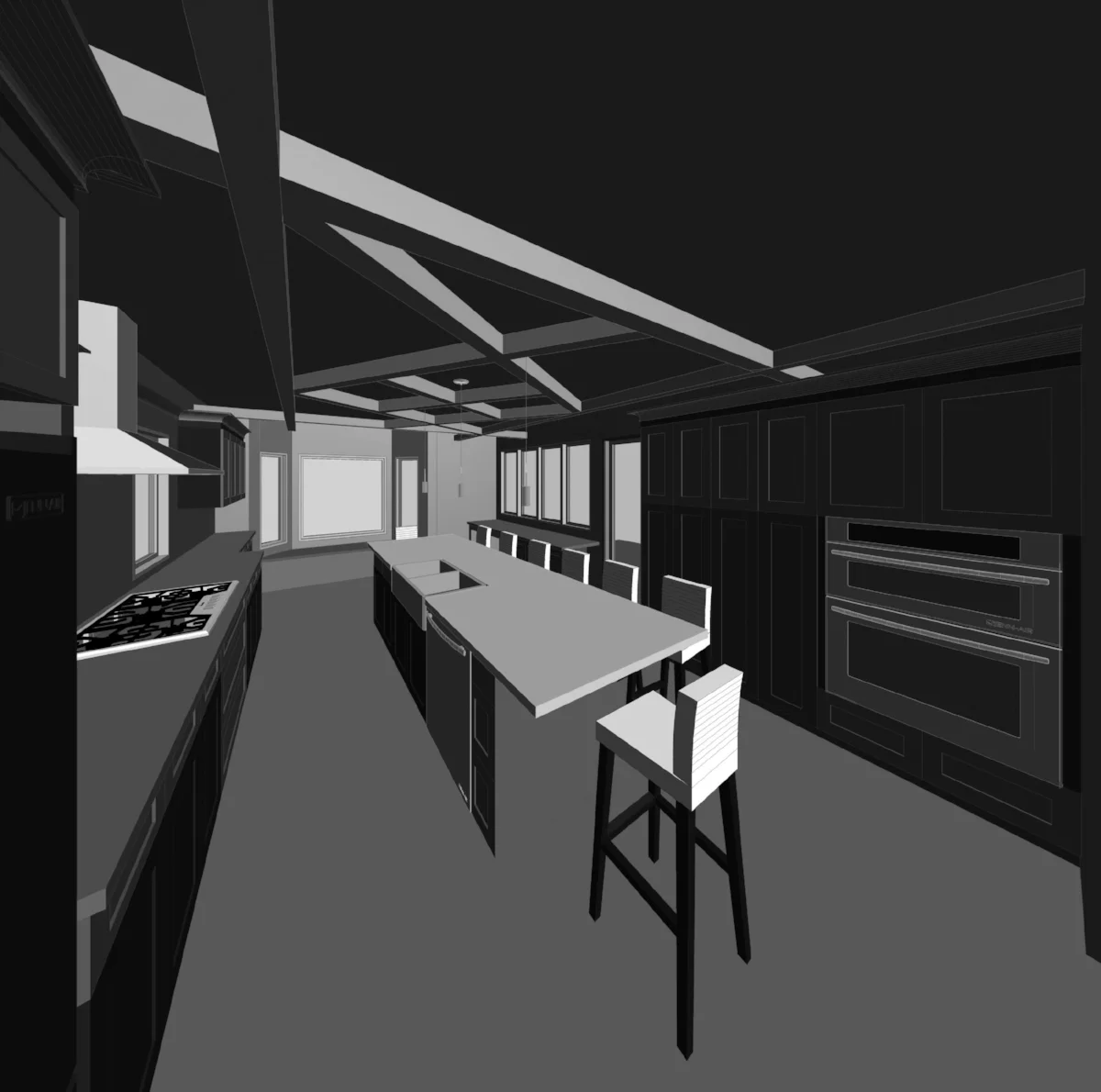 New kitchen renovation wide angle view.