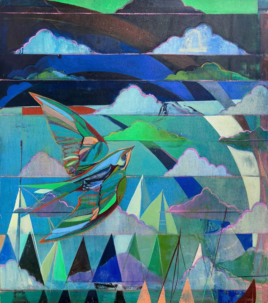 Flotilla, 34x30", oil and oil stick on canvas, 2026 