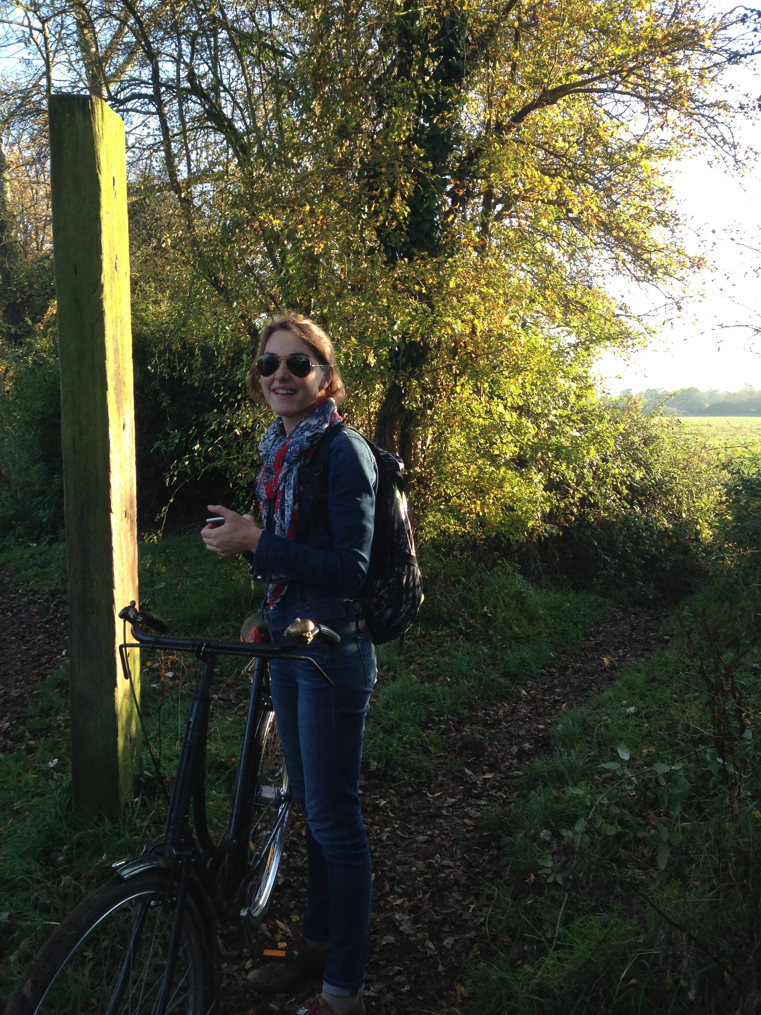 Checking the map beside a sunny, enchanting field.