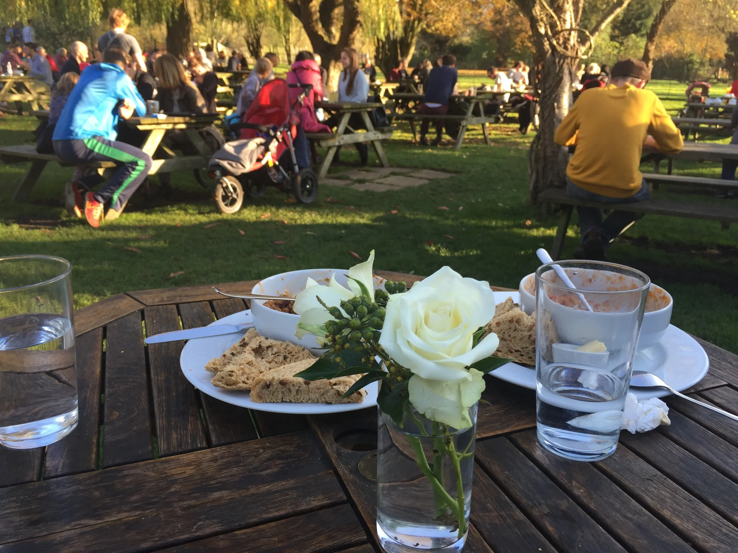 A hearty lunch to fuel our ride heading South of Oxford. It was beautiful to feel the gentle heat of the autumn sun in late October.