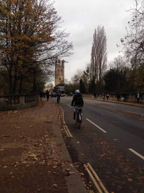 Cyclists on Magdalen Bridge, Oxford