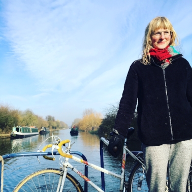 Claire on her narrowboat in London