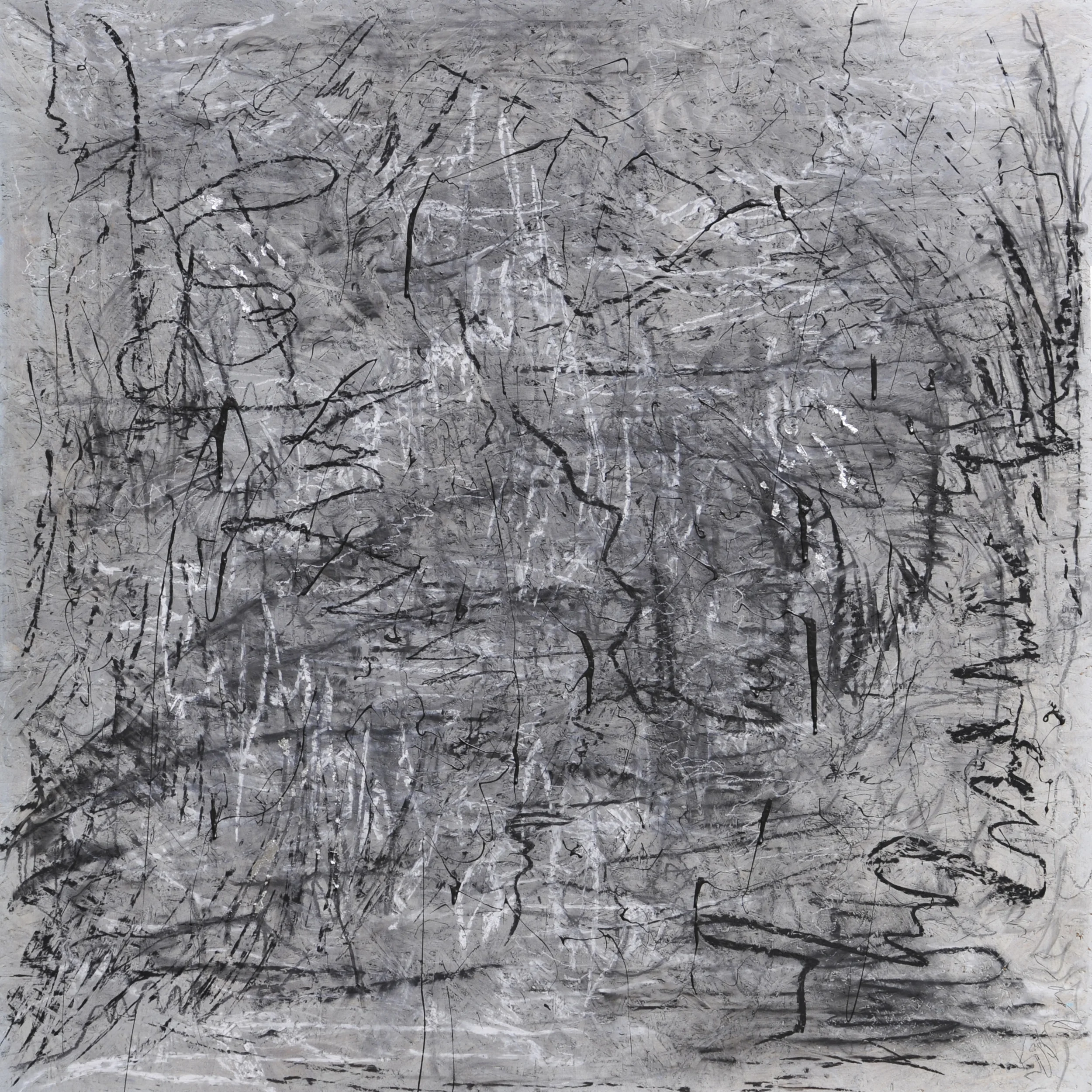 'Finding meaning' - graphite, charocoal and chalk on chipboard, (1,2 x 1,2 m) ©KAT