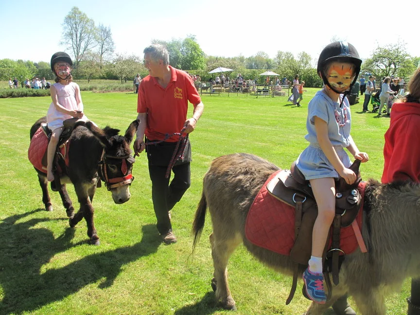 Children enjoying rides on Barney and Fernando from Scratby Donkeys at the Stody 'Kids for Kids' Family Fun Day on Sunday 6th May 2018