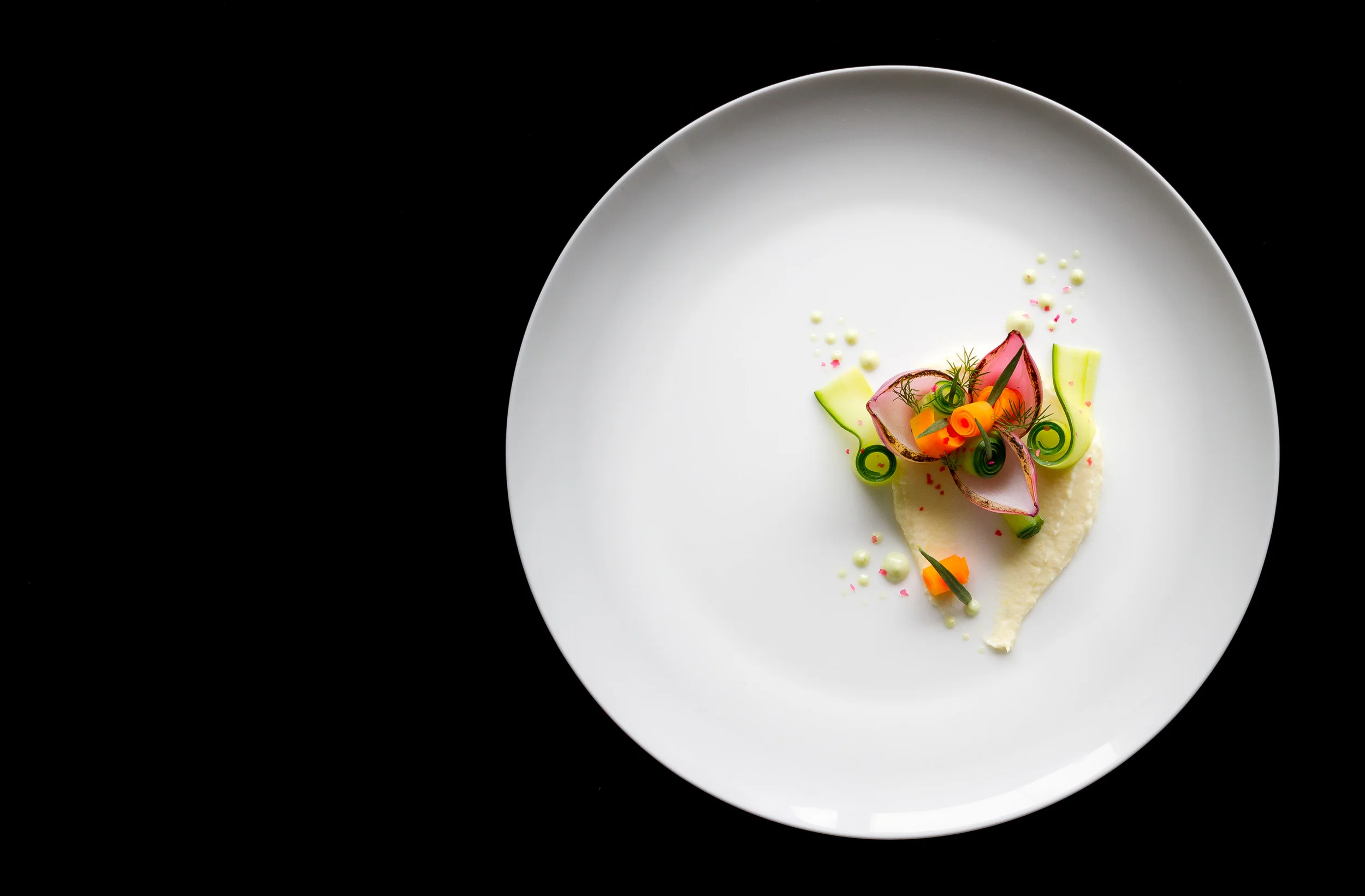 Pickled carrot, caramelized onion , cucumber and Mascarpone