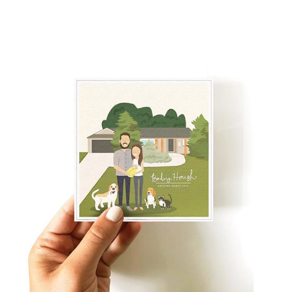 Custom family portraits, baby announcement. Kelsey Davis Design