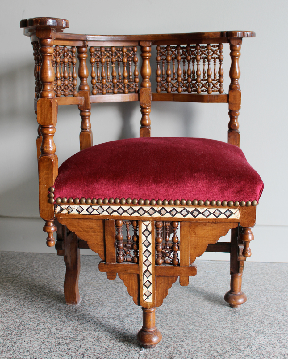 Mahogany and Bone Inlay Corner Seat