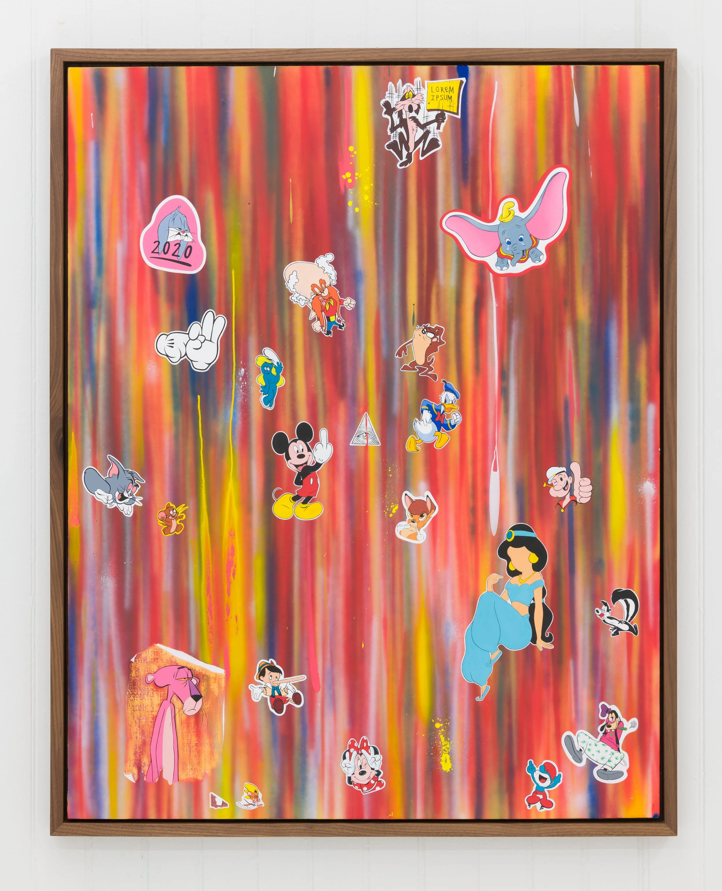   Kill Your Masters  2021 Egg tempera and acrylic on linen with neon 44 x 34.5 inches 