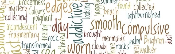 This word cloud includes words from everyone who donated sea glass associated words