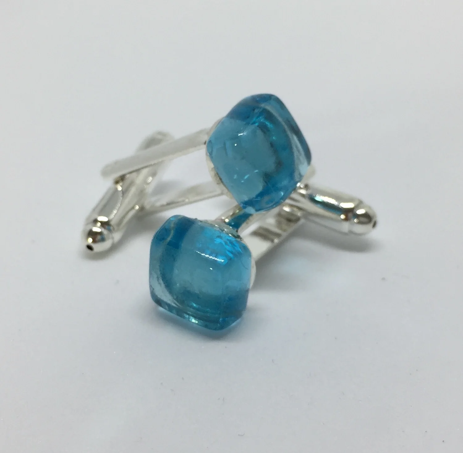 Recycled glass sapphire blue cufflink
