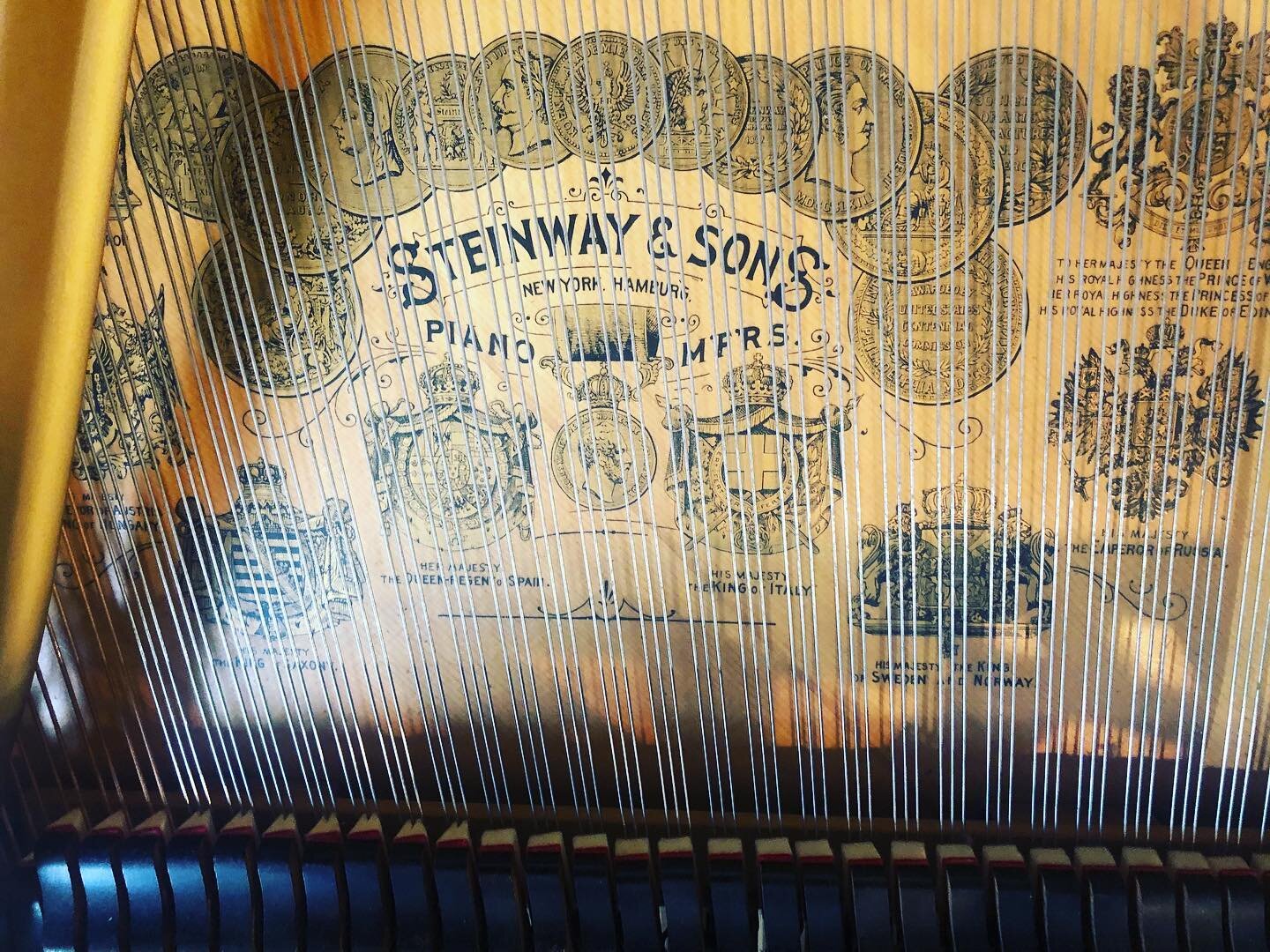 Sent my piano off yesterday for some much needed work. I always love looking at the royal warrants printed on the soundboard: a reminder of the fragility of world orders, power structures, and paradoxically, also of their lasting imprints, resonating