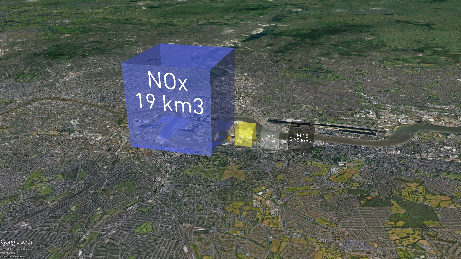 A view of the same volumes in Google Earth