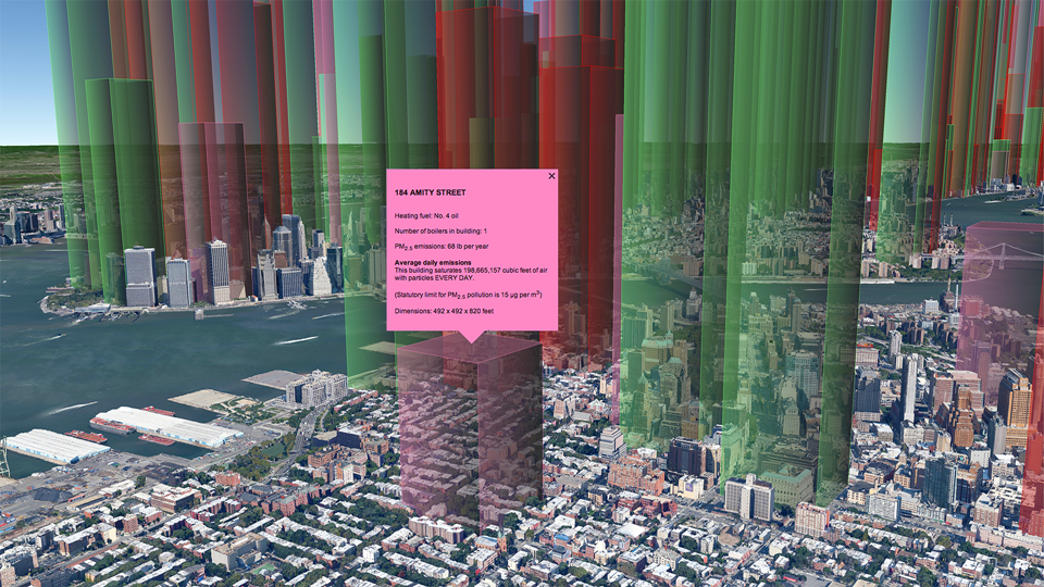  Clicking any volume reveals information about the building, its emissions and whether the conversion is ‘complete’, ‘incomplete’ or if there has been ‘no inquiry’. 