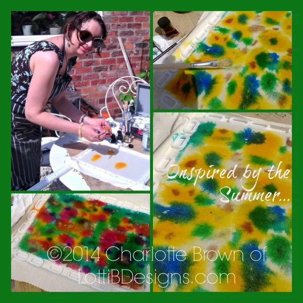 I love to work outside in the sunshine, where I am inspired by the summery colors of nature