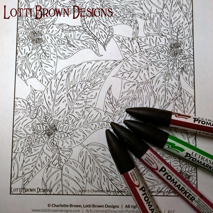My festive poinsettia design for the Art Licensing Show colouring book
