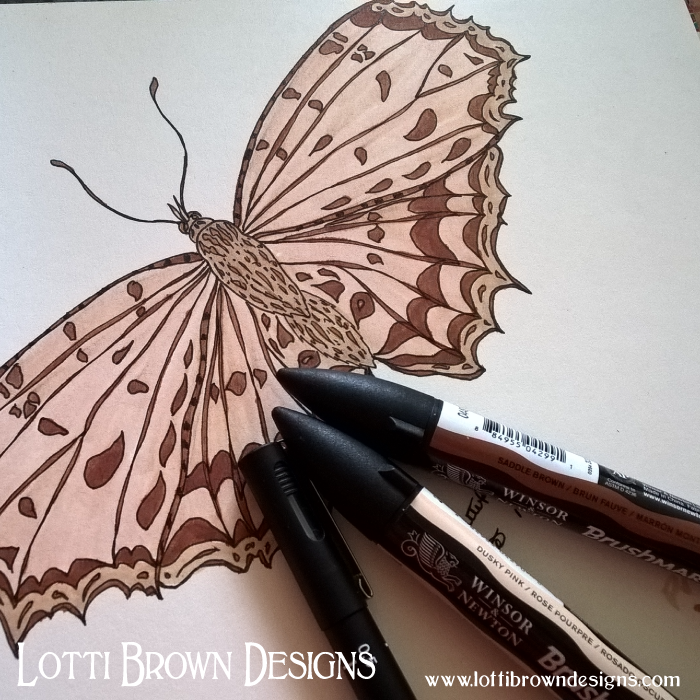 Completed butterfly drawing - all colours done with Brushmarkers