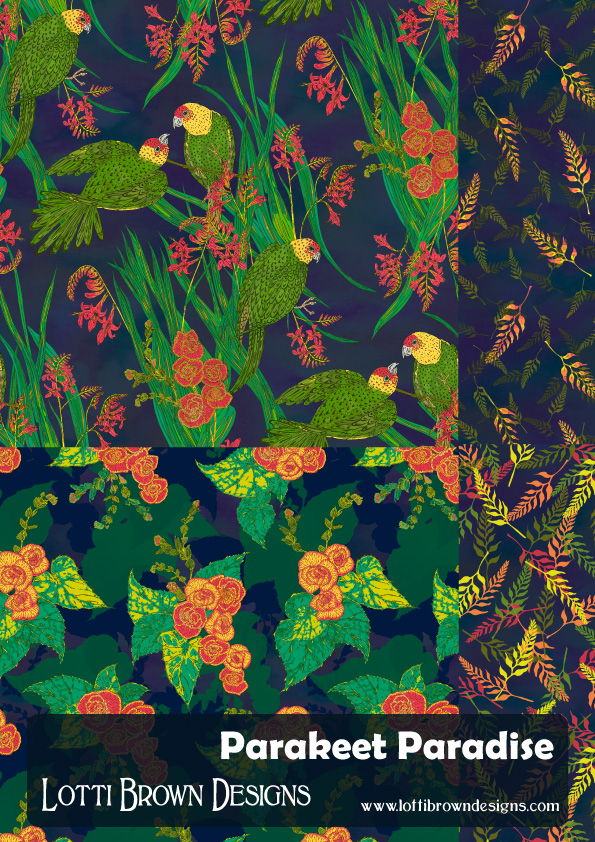 Parakeet Paradise pattern collection by Lotti Brown