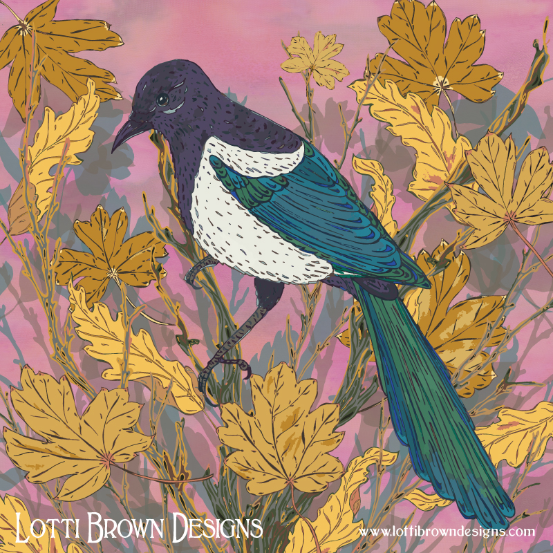 The completed 'Mystical Magpie and Maple' artwork