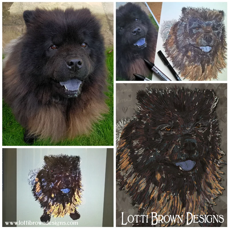 Chow Chow Shadow's surprise custom pet portrait takes shape