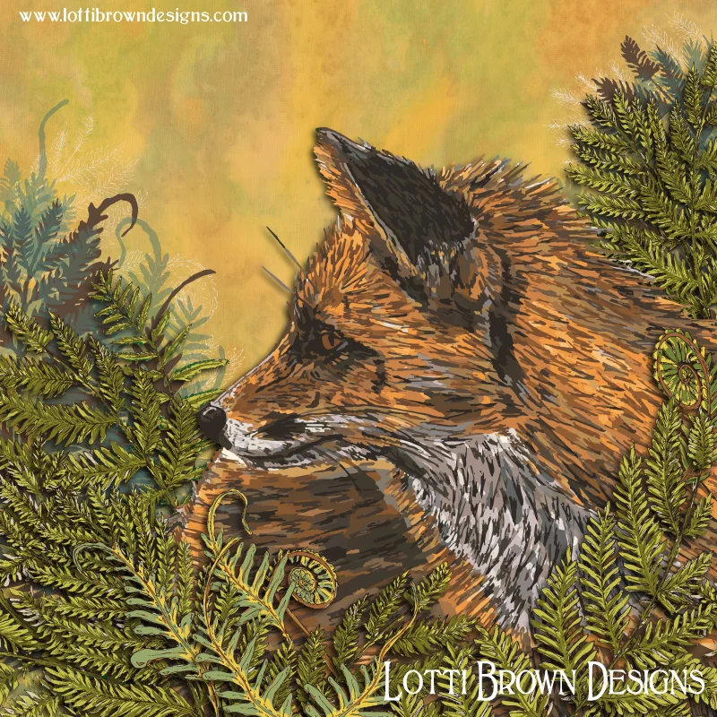 Final 'Ferny Fox' art print - colourful, intricate, and inspired by nature