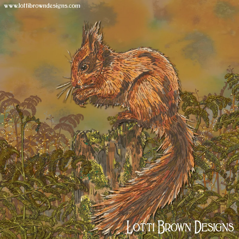 'September Squirrel' art print by Lotti Brown