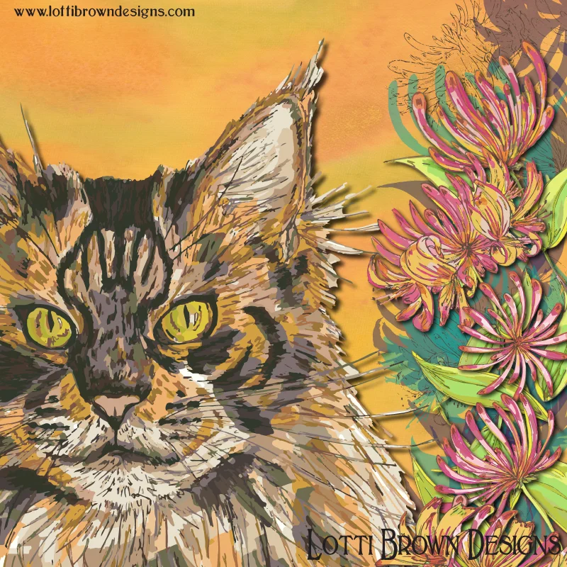 Detail from the colourful fluffy cat artwork