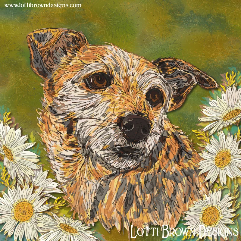 The completed border terrier art by Lotti Brown