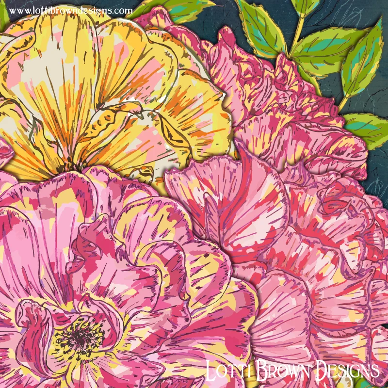 Detail from my pink and yellow roses artwork