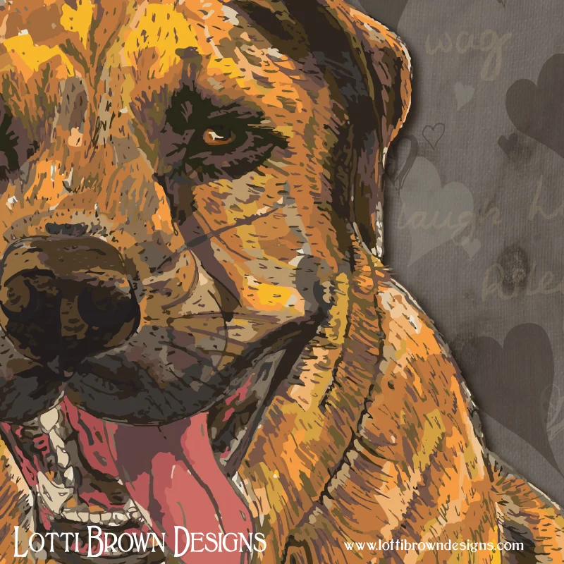Detail - custom pet portrait with meaningful words added in the background