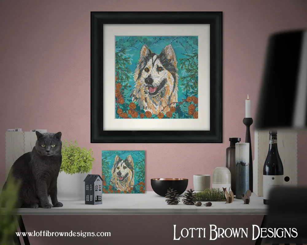 Colourful and decorative dog portrait of a husky