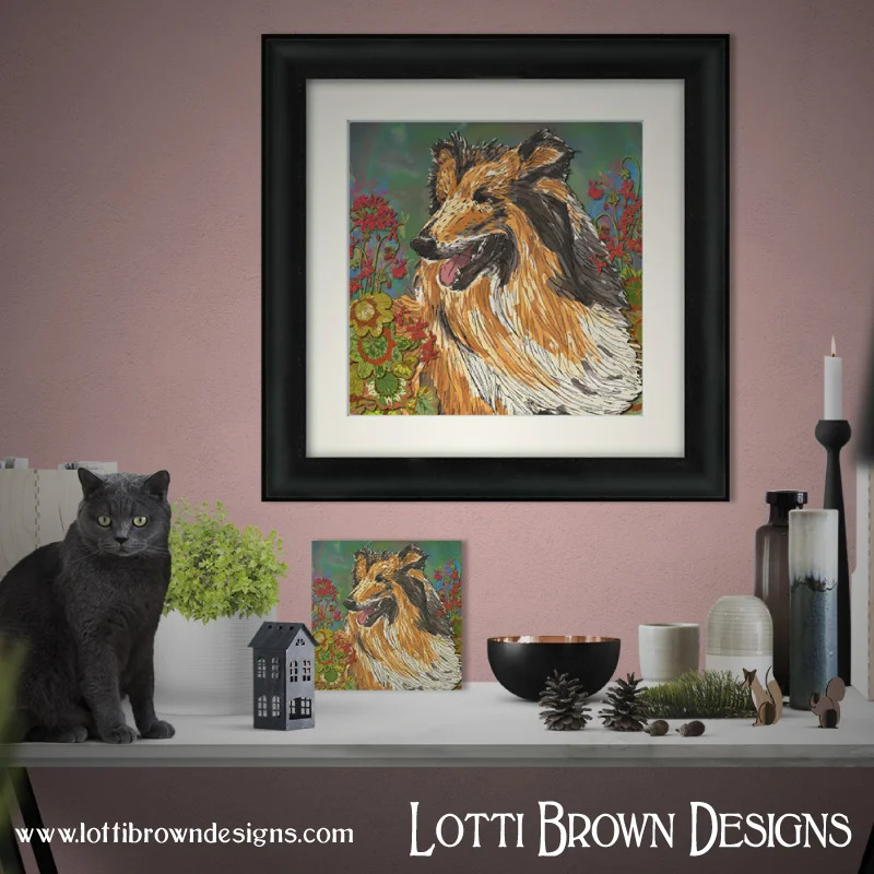 Framed or unframed rough collie art prints are available in my online store