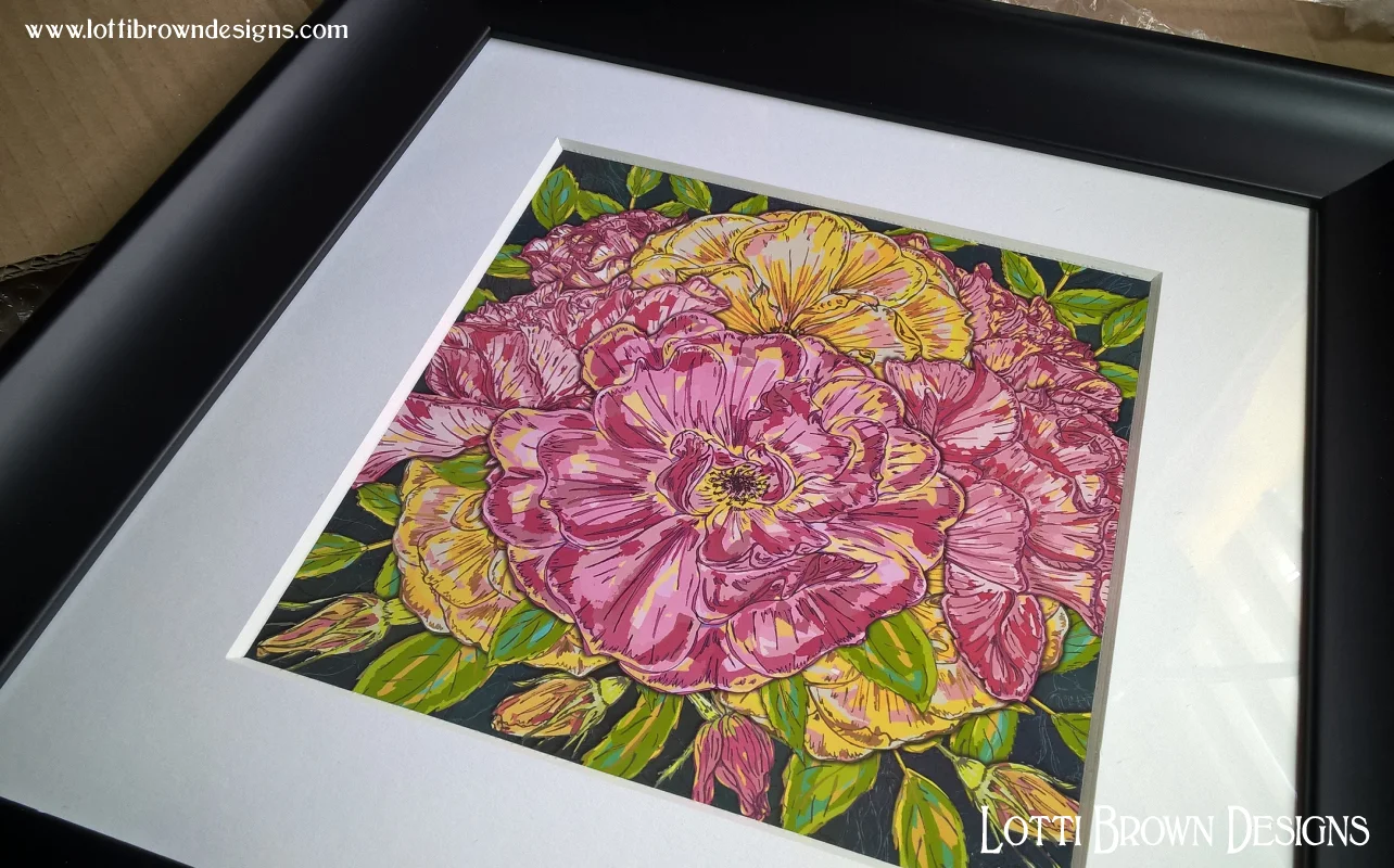 Colourful 'Summer Roses' framed art print