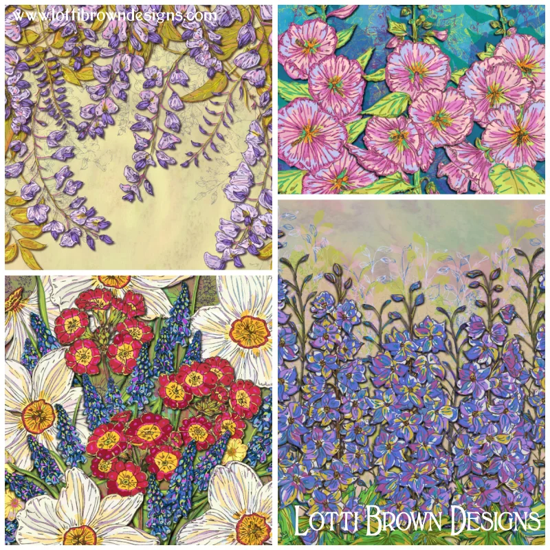 Colourful flower art 'Joyful Blooming' art collection by Lotti Brown