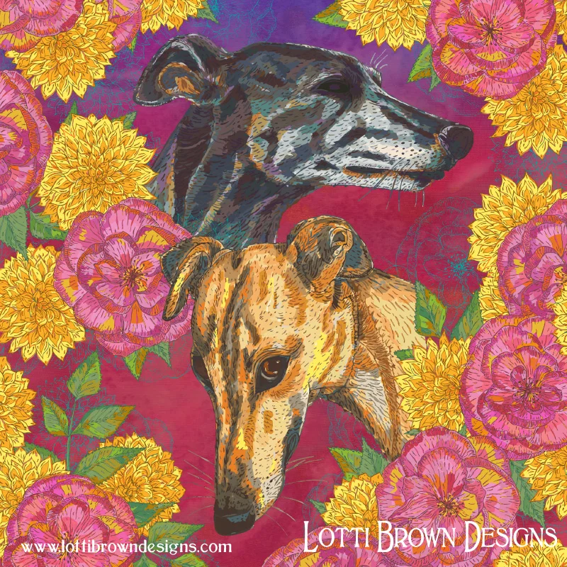 Greyhound pet art prints are available in my online store