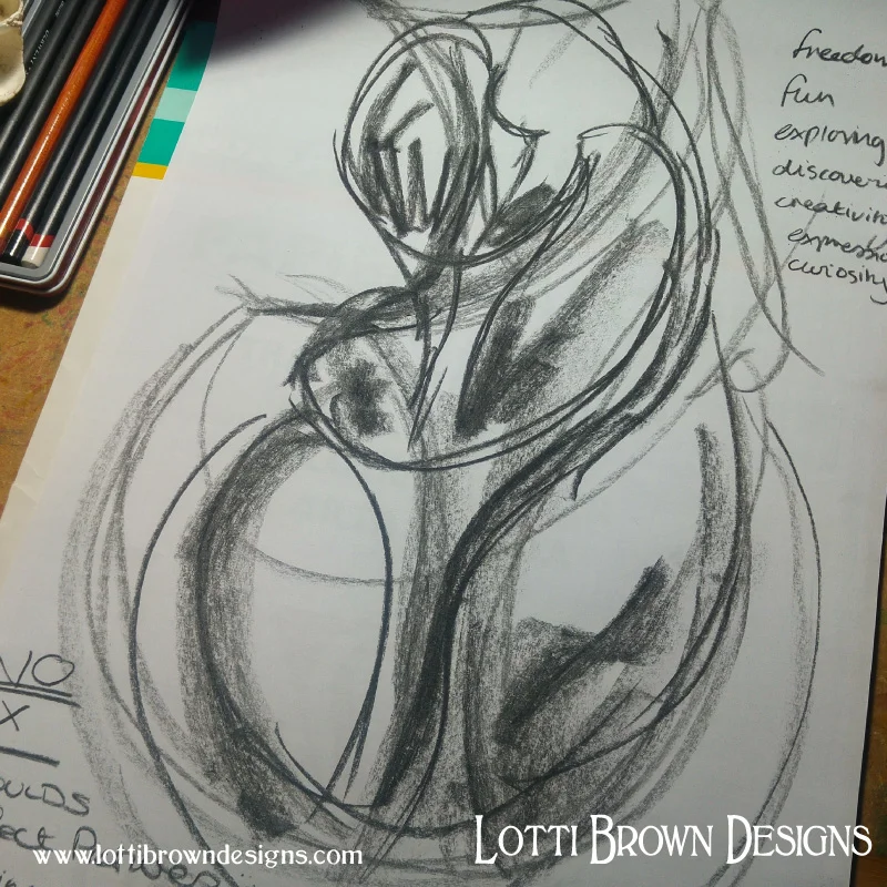 Expressive and personal drawing - shell drawn in charcoal