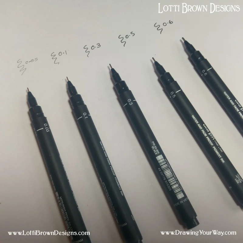 If you’re just starting out with a drawing pen, the thicker 0.5 or 0.6 nib sizes are a great starting point