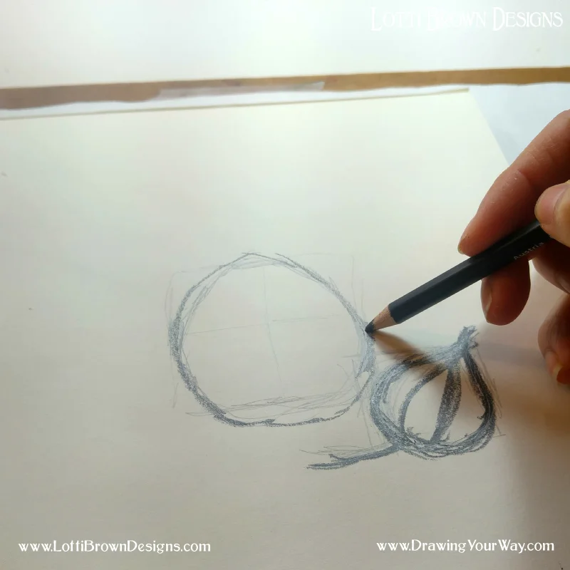 Using a soft B pencil to make the drawing using the outlines as a guide