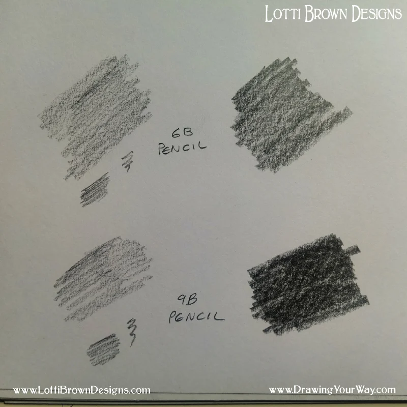 Pressing harder and softer with 6B and 9B pencils - you can get some really dark shading in your drawings with these really soft, dark pencils.