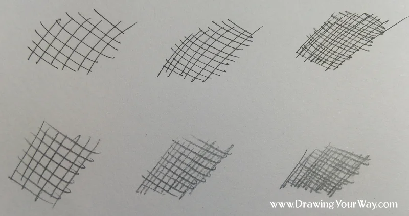 Cross-hatches were very often used in traditional drawings. Making your cross-hatching tighter makes it look darker. Pen (top) and pencil (bottom).