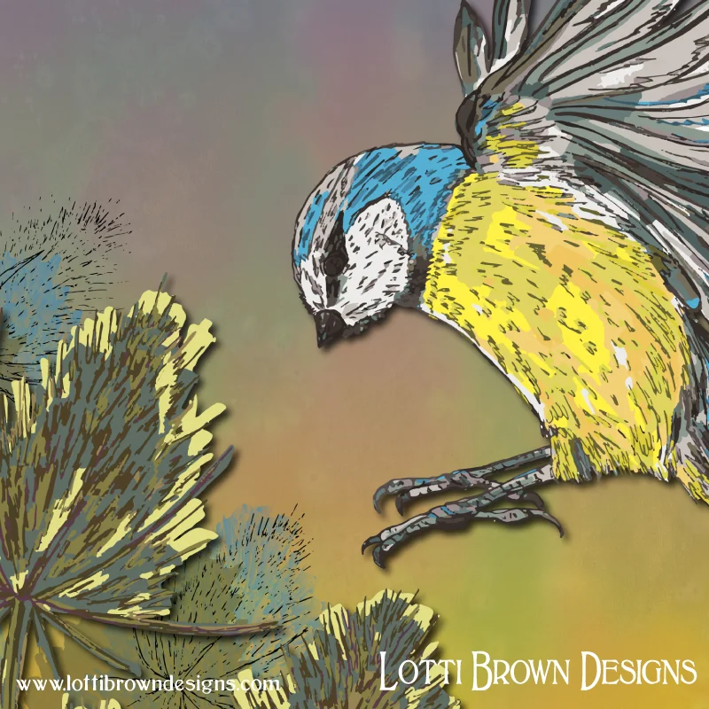 Detail from the ‘Blue Tit and Teasels’ artwork