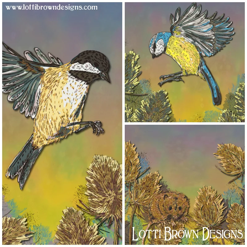 ‘Totally Teasels’ mini collection of three teasel-themed artworks by Lotti Brown