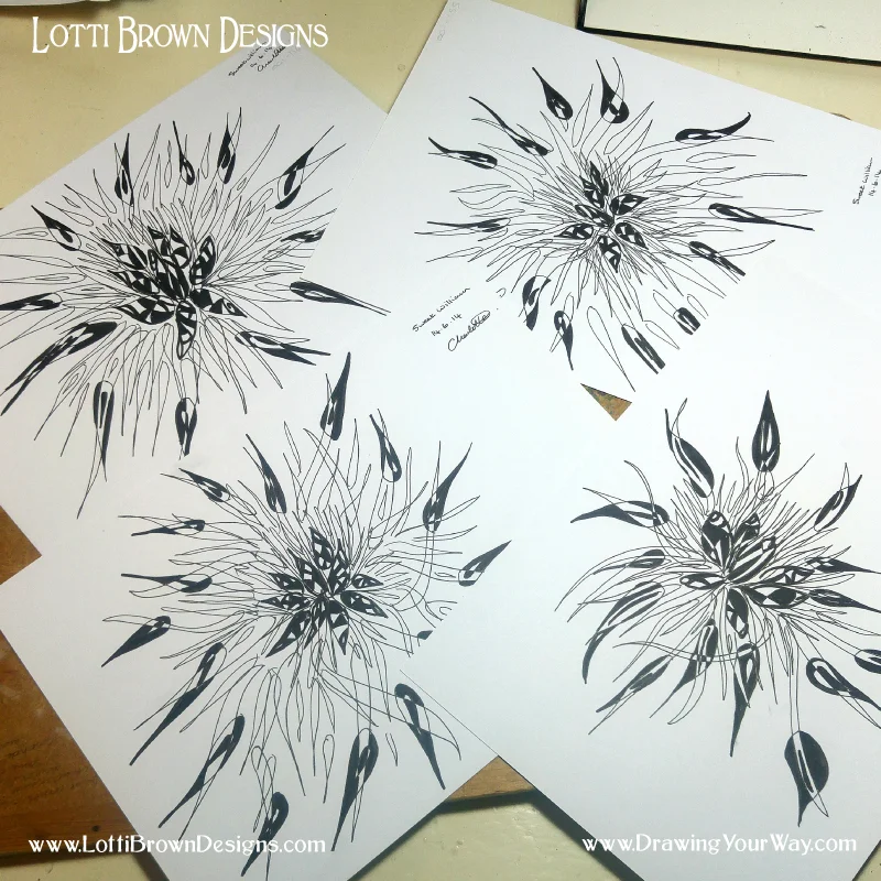These are flowers - Sweet Williams. Drawn in a more abstract style to have some fun with the shapes.