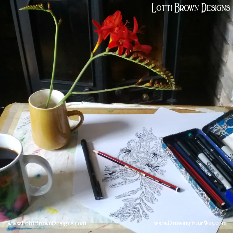 Taking time to look closely at a flower as I draw it