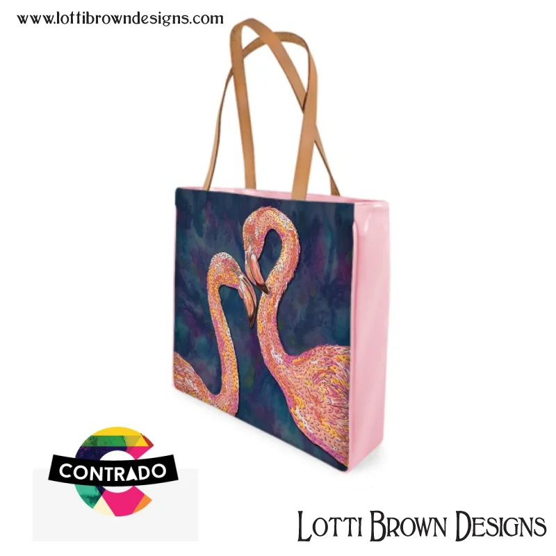 Colourful pink flamingo fashion bag by Lotti Brown at Contrado