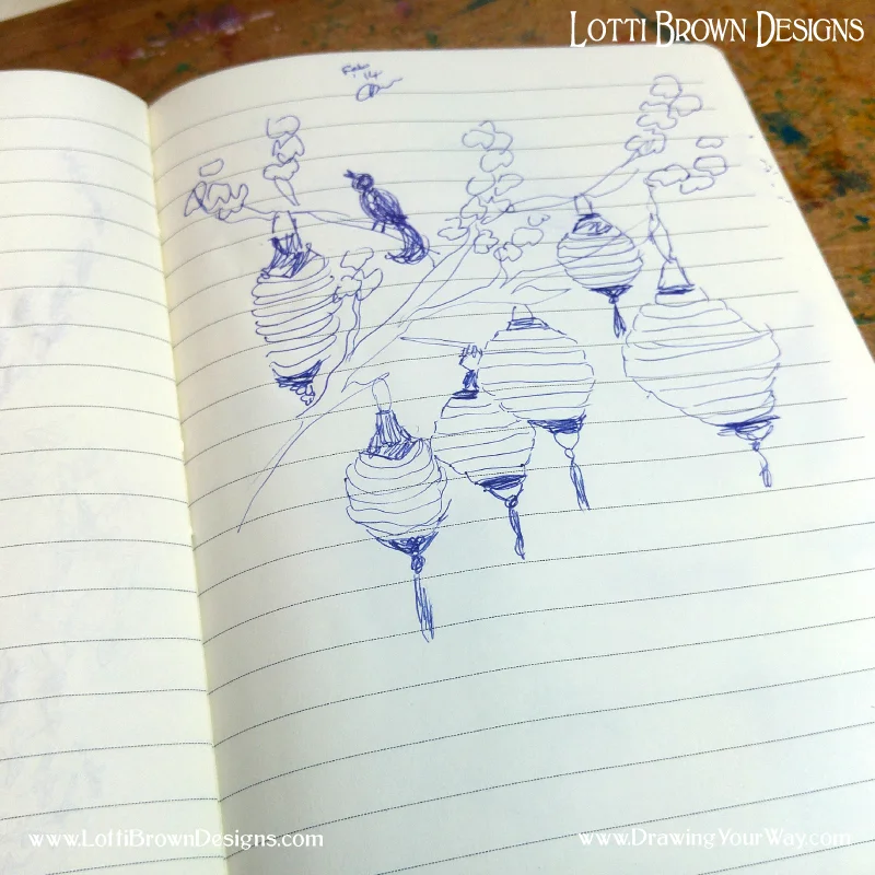 Using a sketchbook to draw ideas and doodles that I can develop into full drawings at a later date. A sketchbook is a place for working things out and exploring ideas.