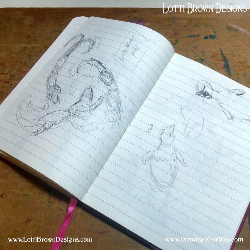 A rough sketch book for exploring ideas - messy and immediate for working out the process